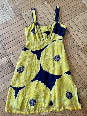 Anthropologie Moulinette Soeurs yellow and black floral silk dress